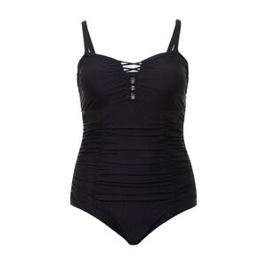 Torrid Womens Black Lattice Front Ruched One Piece Swimsuit 6XL Beach Padded